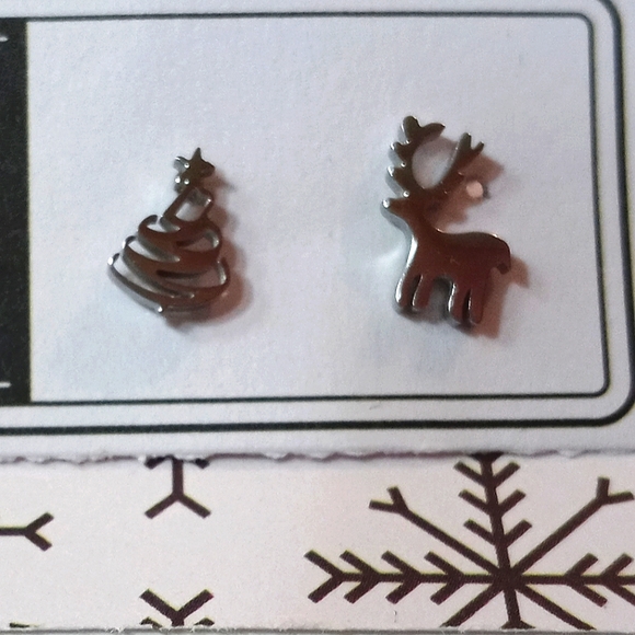 Christmas Tree and Deer Stainless Steel Stud Earrings - Picture 3 of 5